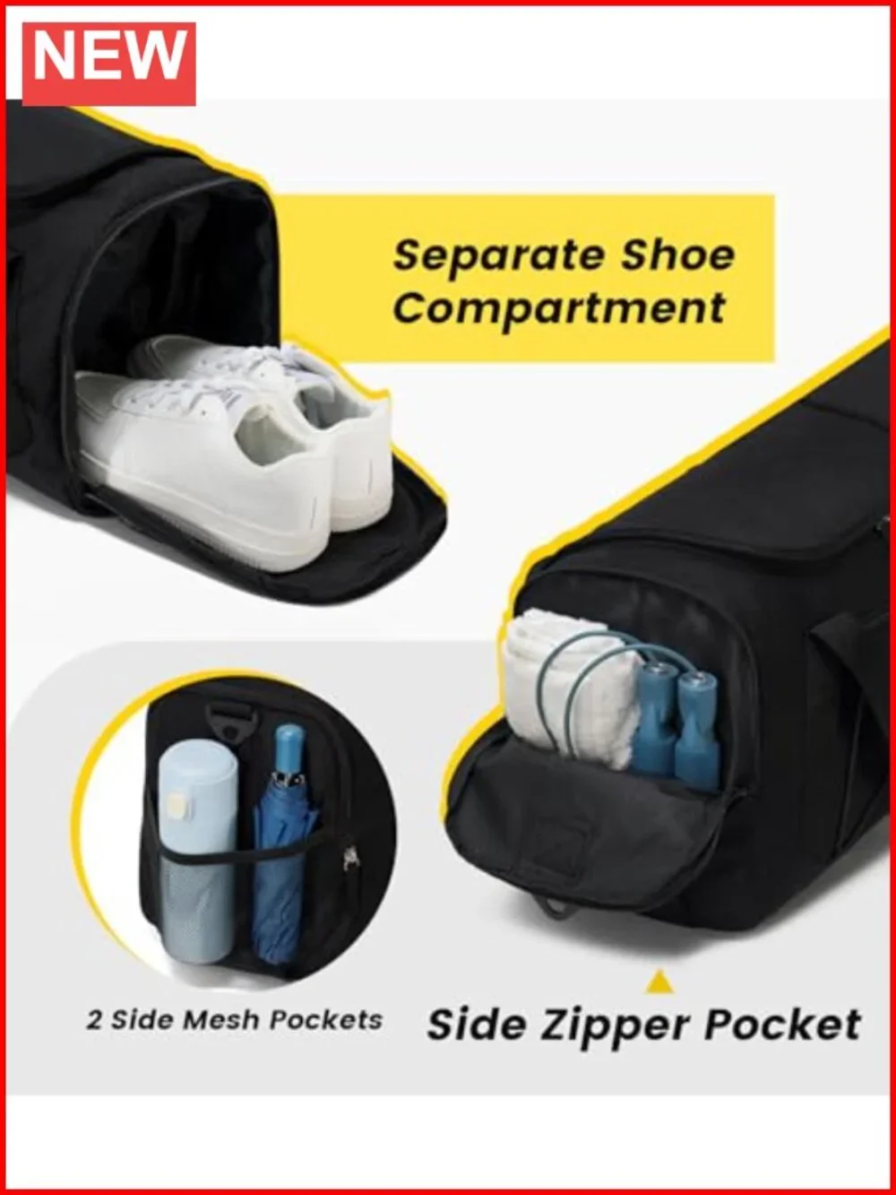 Lightweight Polyester Duffel Bag with Shoe Compartment for Travel Gym